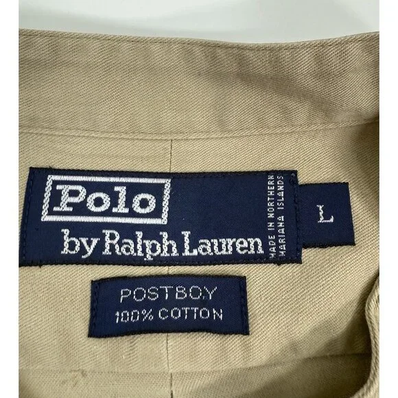 Vintage Polo Ralph Lauren Shirt Mens Size Large Postboy Band Collar Khaki 90s